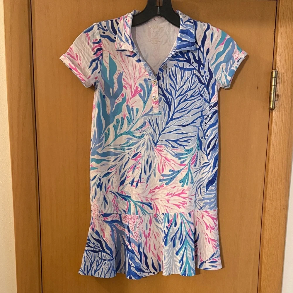 Lilly Pulitzer Kids Girls Mini Sadie Polo Dress UPF 50 Reef Nautical Size Medium